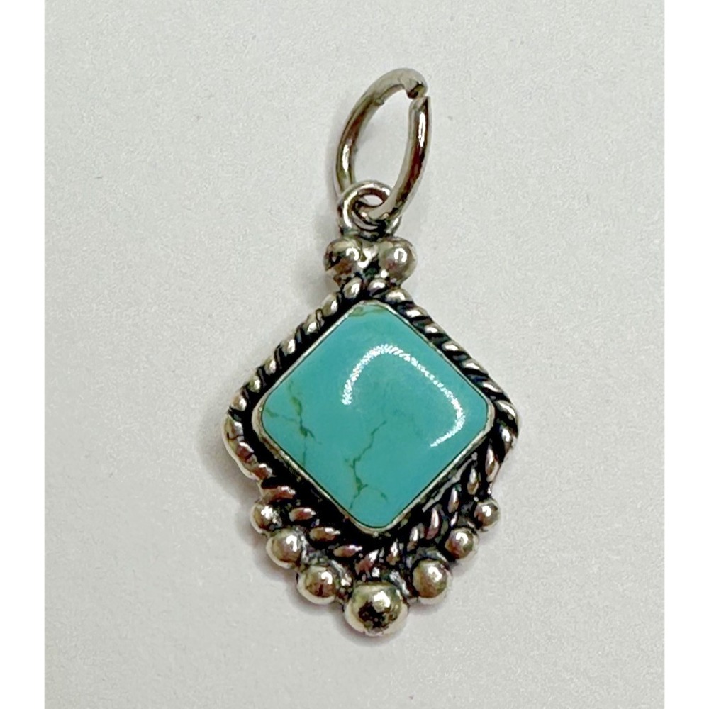 QT Southwestern Turquoise Sterling silver Charm dangle Square Mini 925 Signed